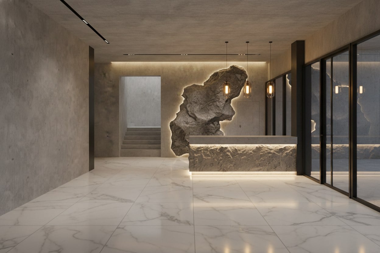 3D design visualisation of the sculptural reception before installation